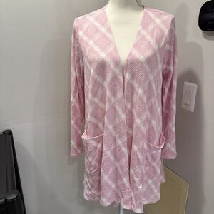 Lularoe Caroline Cardigan Sweater Pink Peony Plaid Size Medium